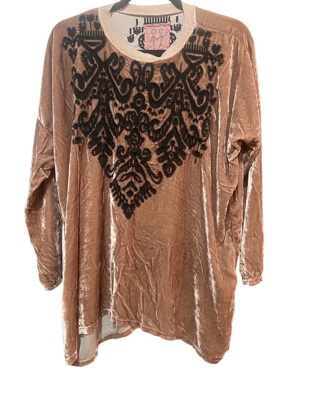 Johnny Was Blush Brown Velvet Tunic with Black Embroidery